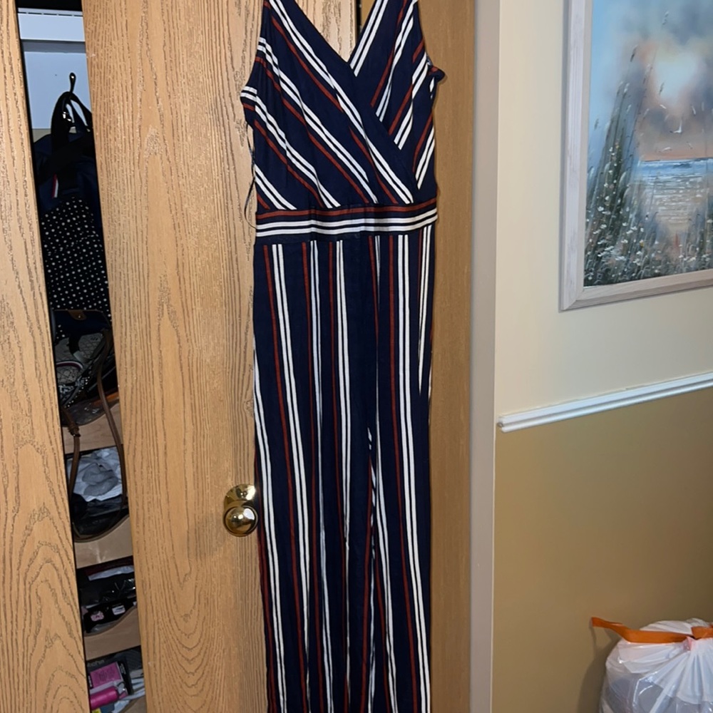 pink rose striped  jump suit